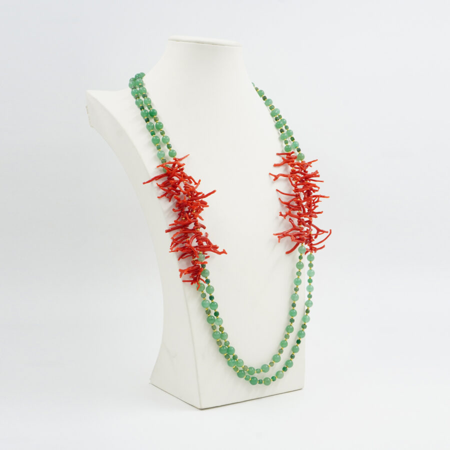 Collana Multifilo con avventurina, corallo, chiusura in argento 925 – Dorato - immagine 2