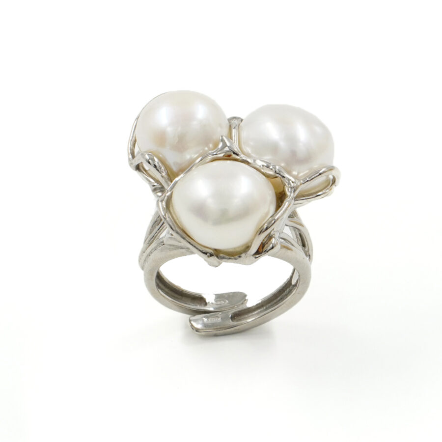 Anello in argento 925 con perle – Platinato