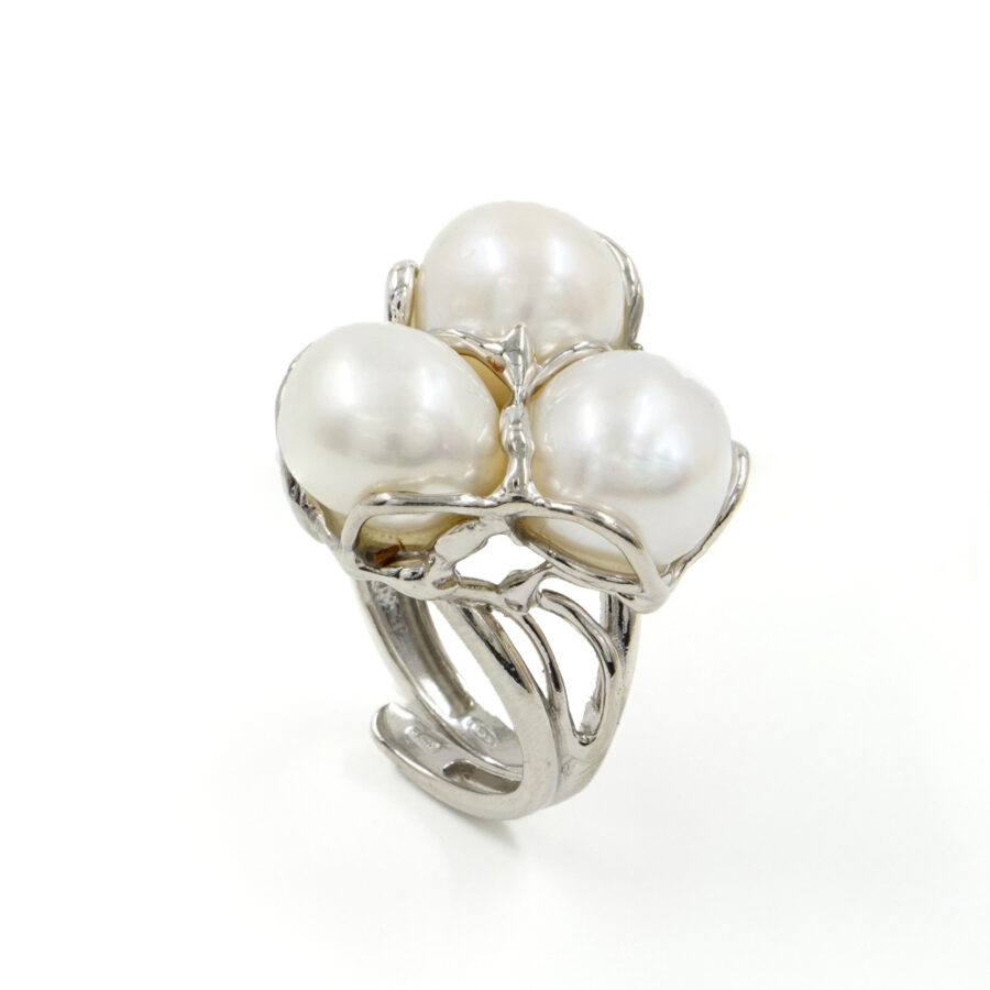 Anello in argento 925 con perle – Platinato - immagine 2