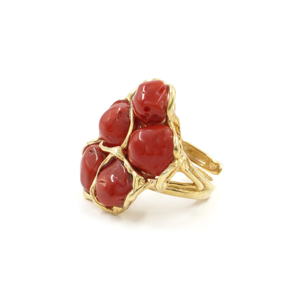 Anello in argento 925 con corallo – Dorato - immagine 3