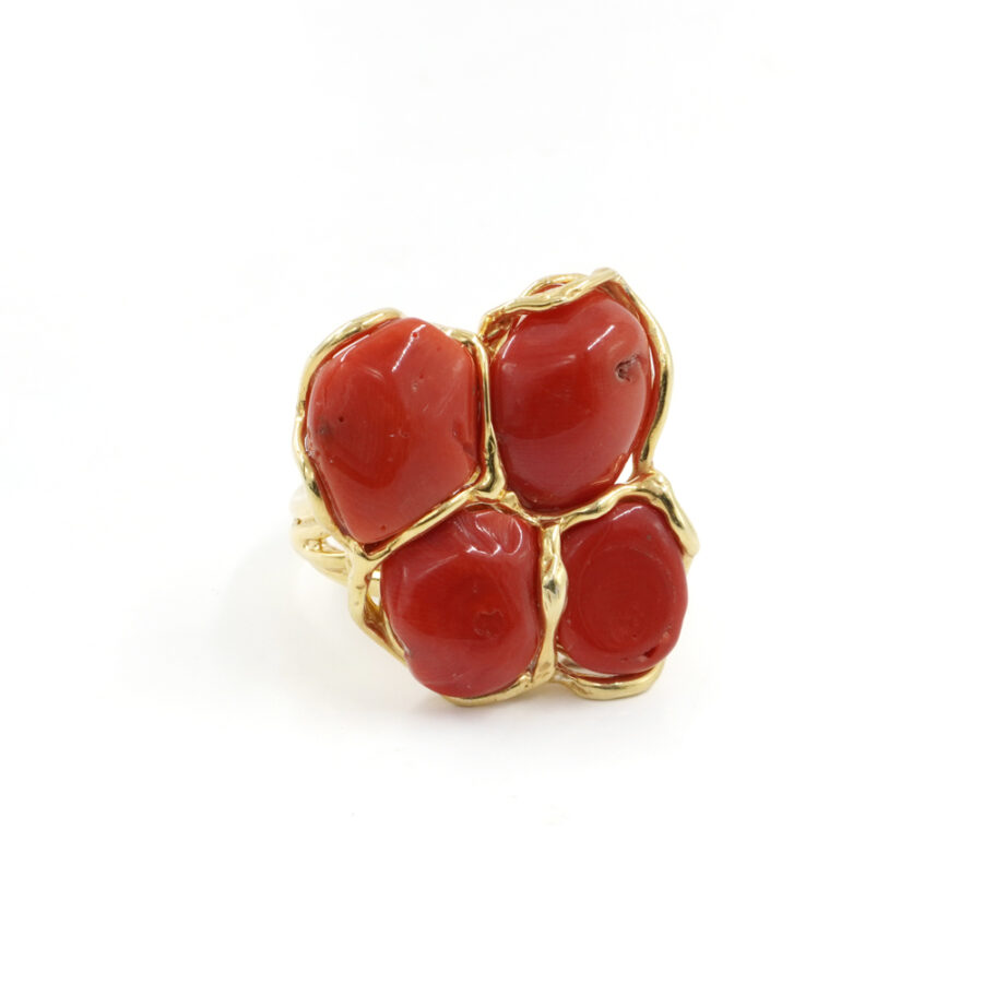 Anello in argento 925 con corallo – Dorato - immagine 4