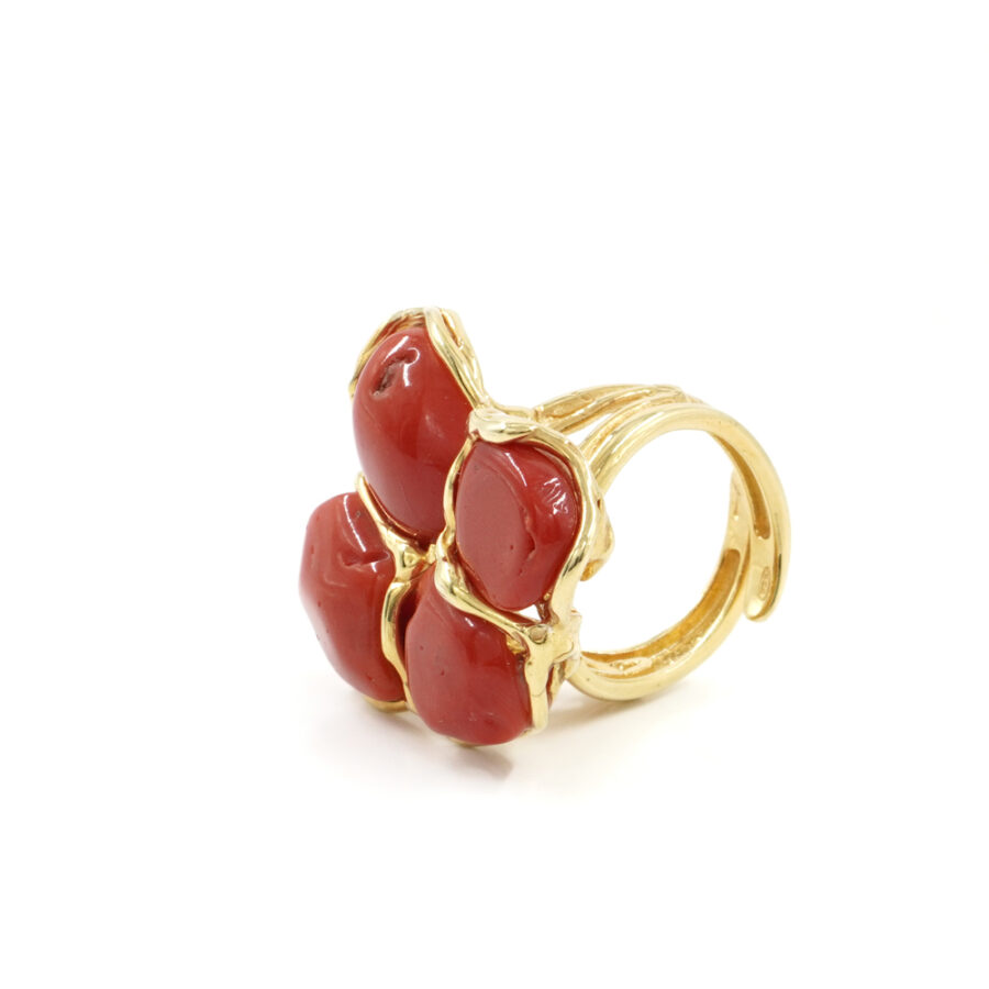 Anello in argento 925 con corallo – Dorato - immagine 5