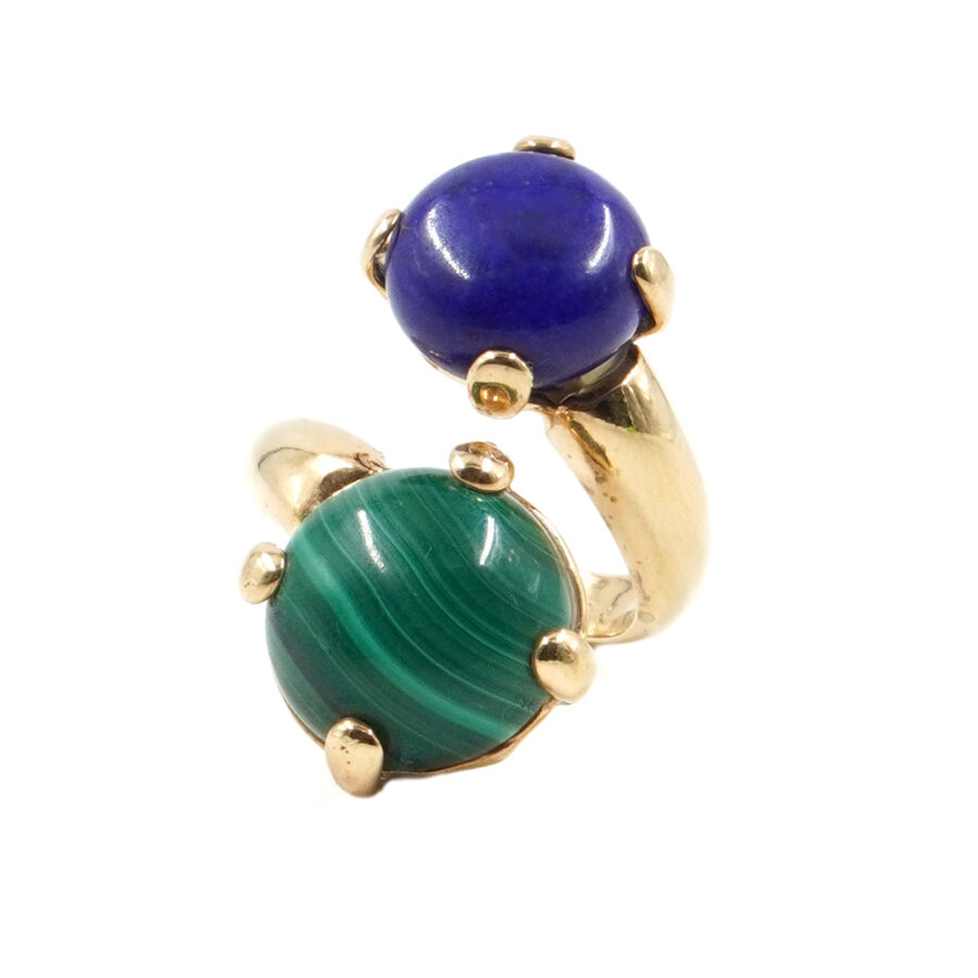 Anello in argento 925 con malachite, lapis – Dorato - immagine 2