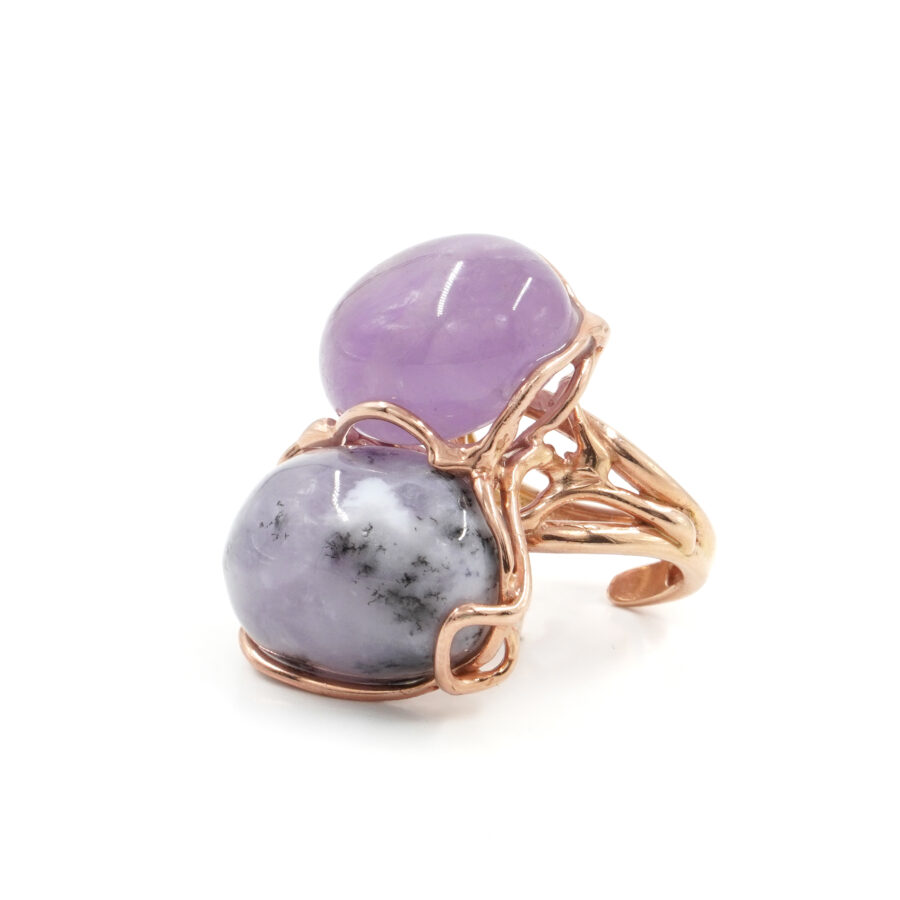 Anello in argento 925 con ametista, agata dendride – Rosato