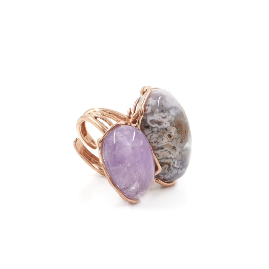 Anello in argento 925 con ametista, agata dendride – Rosato - immagine 2