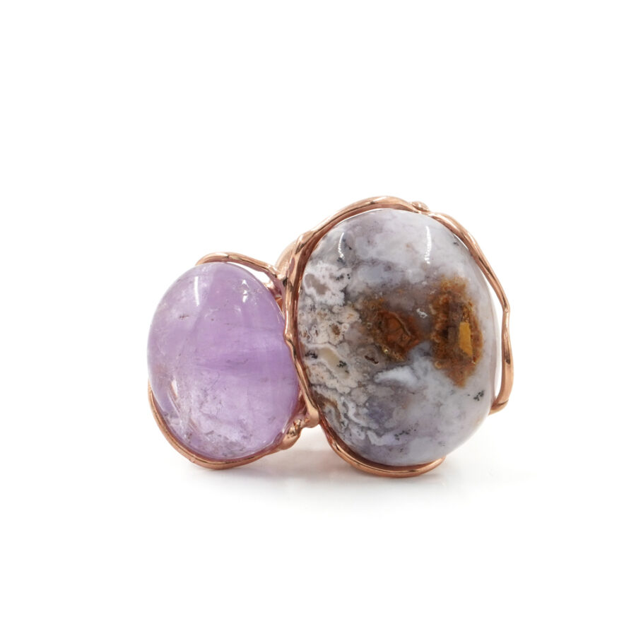 Anello in argento 925 con ametista, agata dendride – Rosato - immagine 3