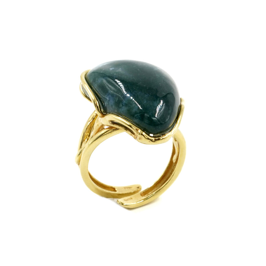 Anello in argento 925 con agata muschiata – Dorato