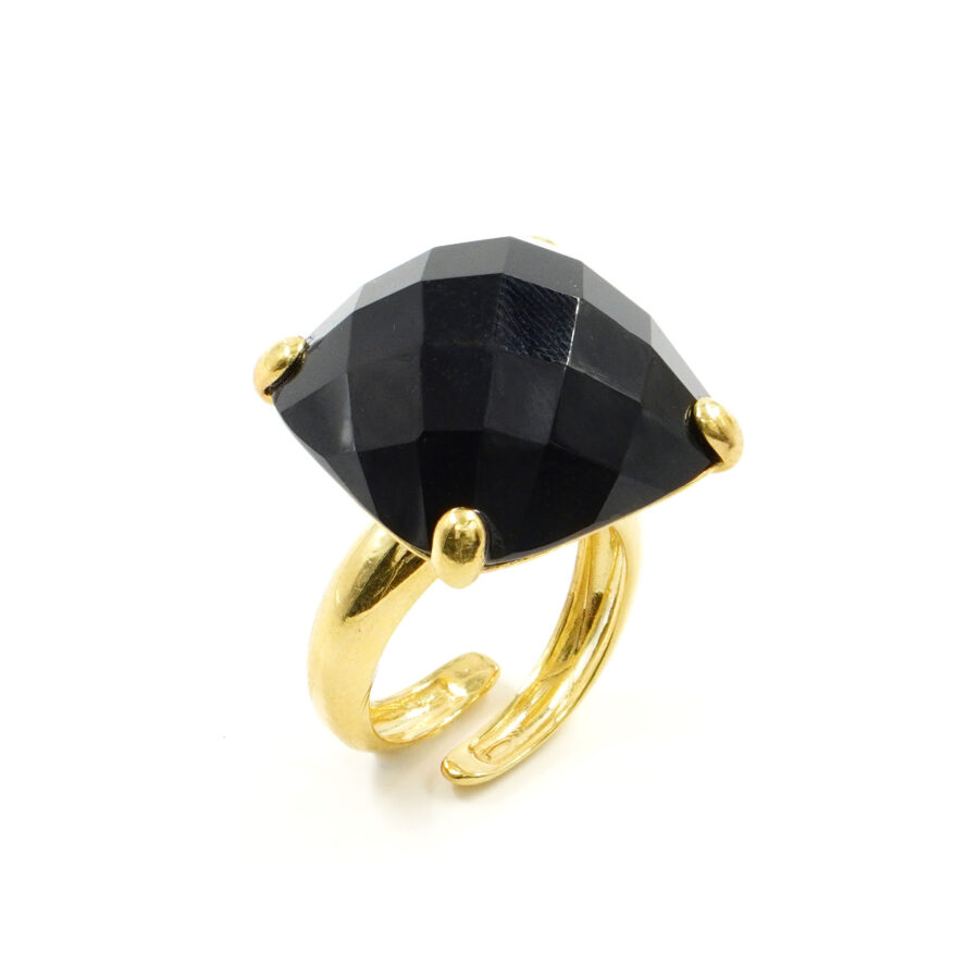 Anello in argento 925 con agata nera – Dorato