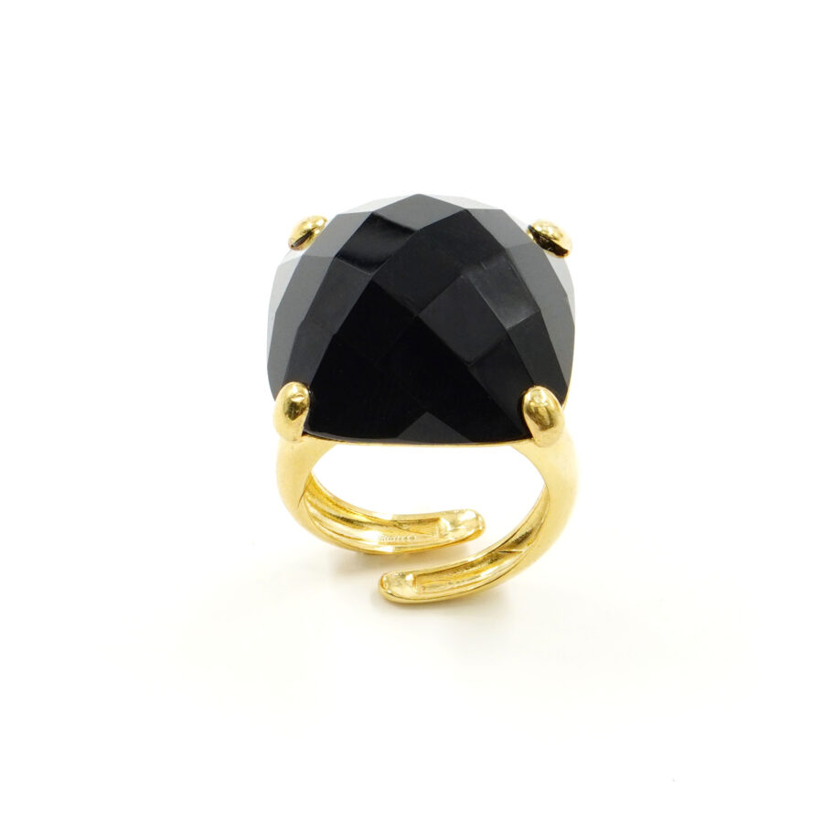 Anello in argento 925 con agata nera – Dorato - immagine 2