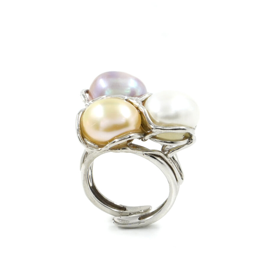 Anello in argento 925 con perle multicolore – Platinato