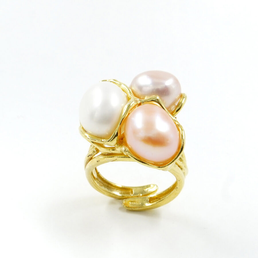 Anello in argento 925 con perle multicolore – Dorato