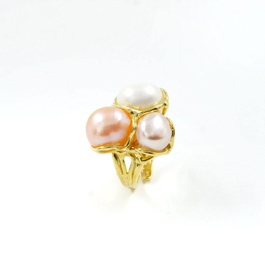 Anello in argento 925 con perle multicolore – Dorato - immagine 2