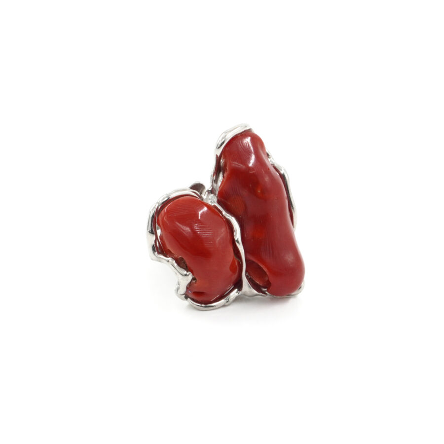 Anello in argento 925 con corallo - Platinato