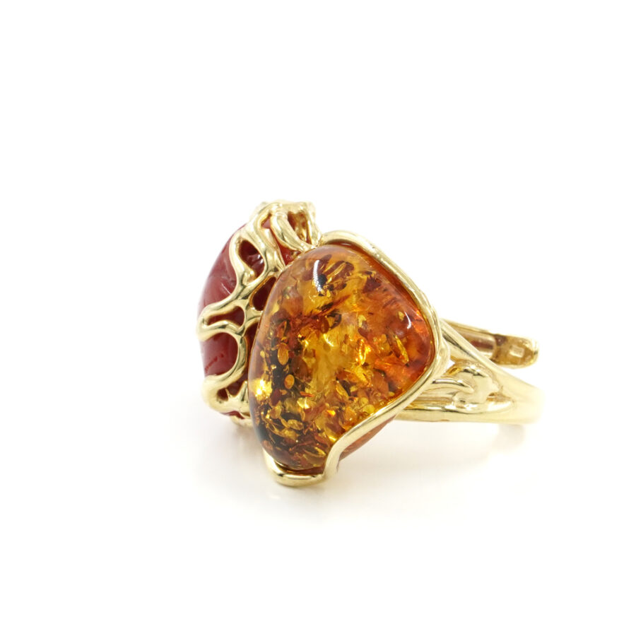 Anello in argento 925 con corallo, ambra - Dorato - immagine 2