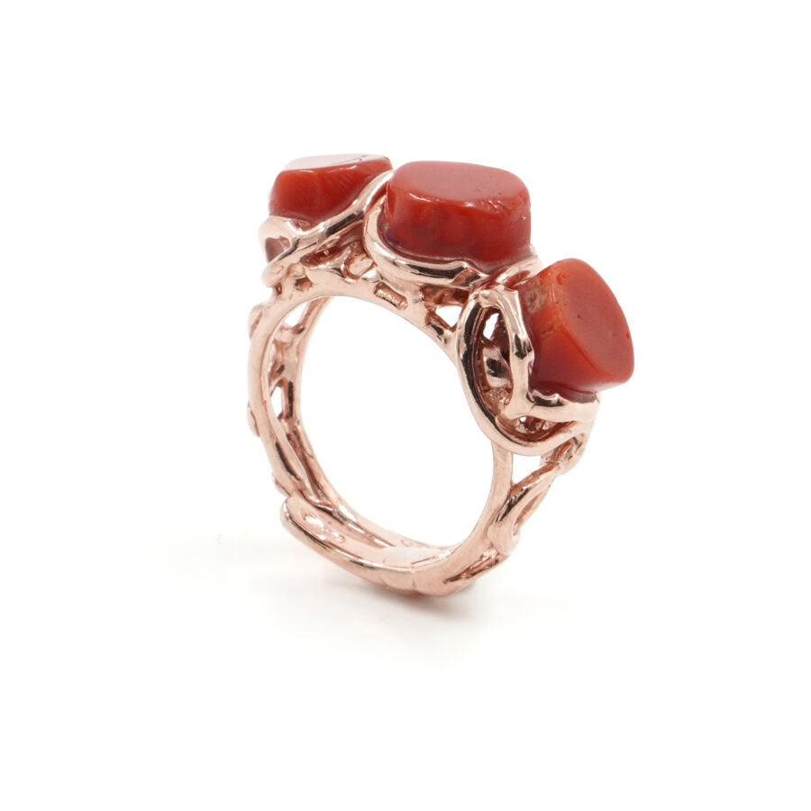 Anello Trilogy in argento 925 con corallo - Rosato