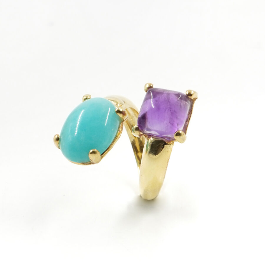 Anello in argento 925 con ametista, amazzonite – Dorato