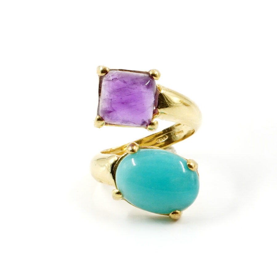 Anello in argento 925 con ametista, amazzonite – Dorato - immagine 3