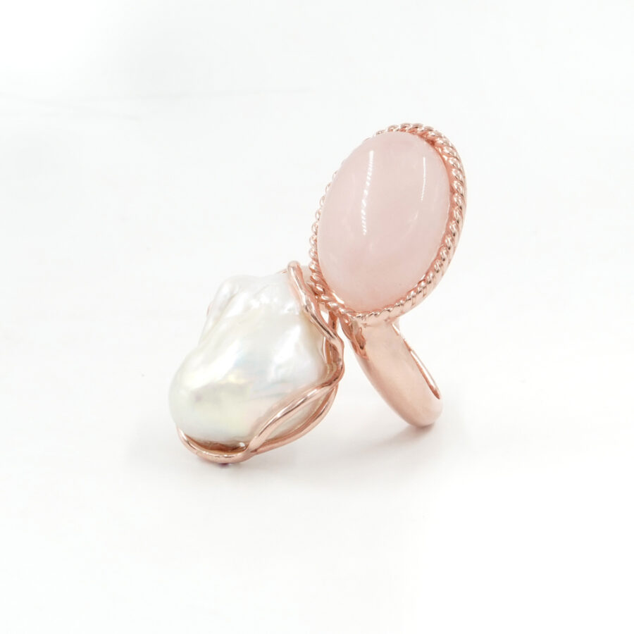 Anello in argento 925 con perla, acquamarina o morganite – Rosato