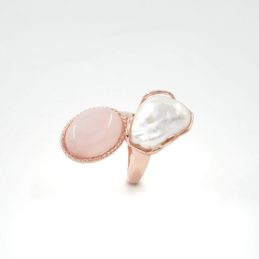 Anello in argento 925 con perla, acquamarina o morganite – Rosato - immagine 2