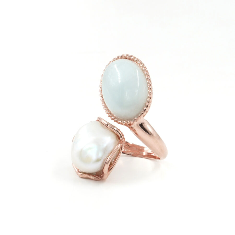 Anello in argento 925 con perla, acquamarina o morganite – Rosato - immagine 3