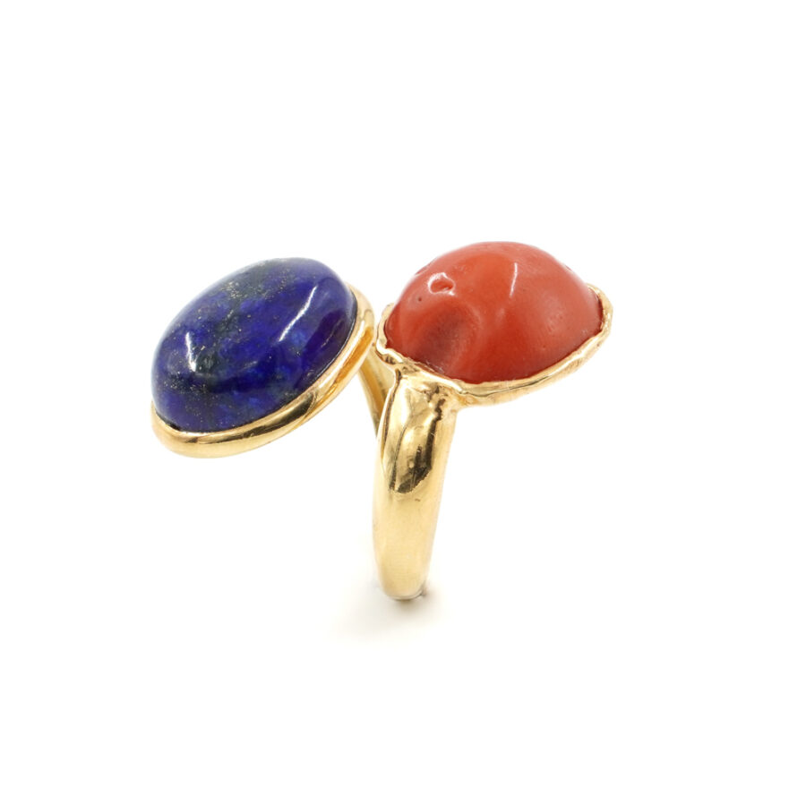 Anello in argento 925 con corallo, lapis – Dorato - immagine 3