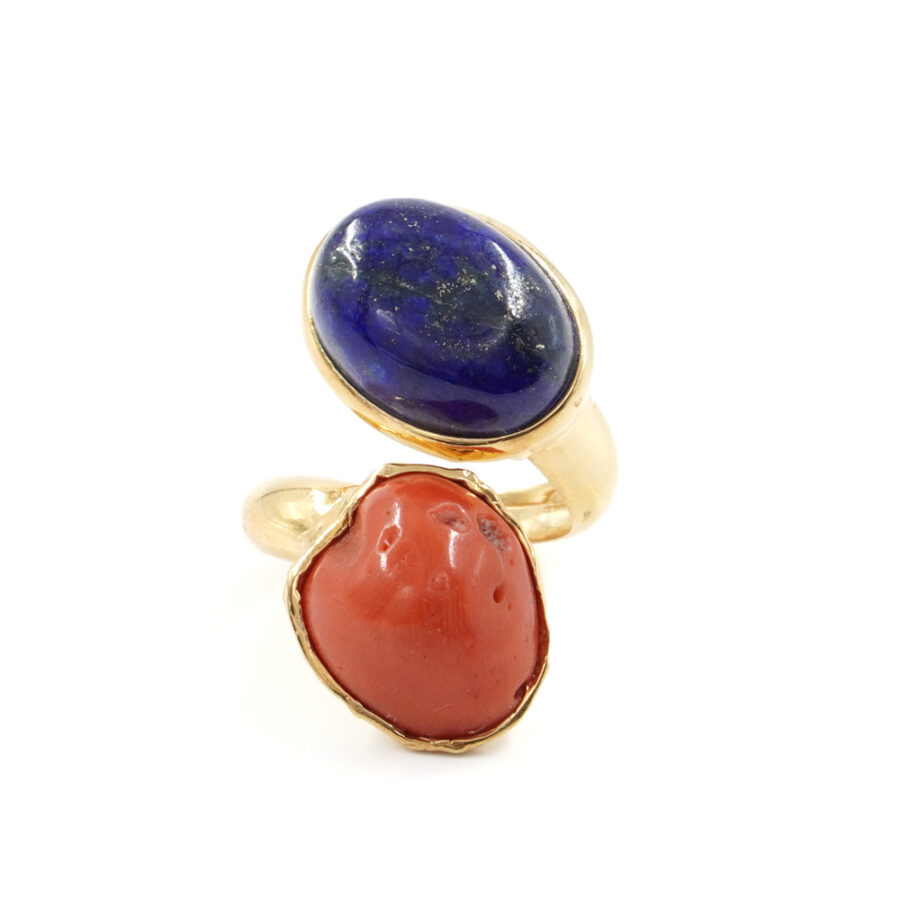 Anello in argento 925 con corallo, lapis – Dorato - immagine 2