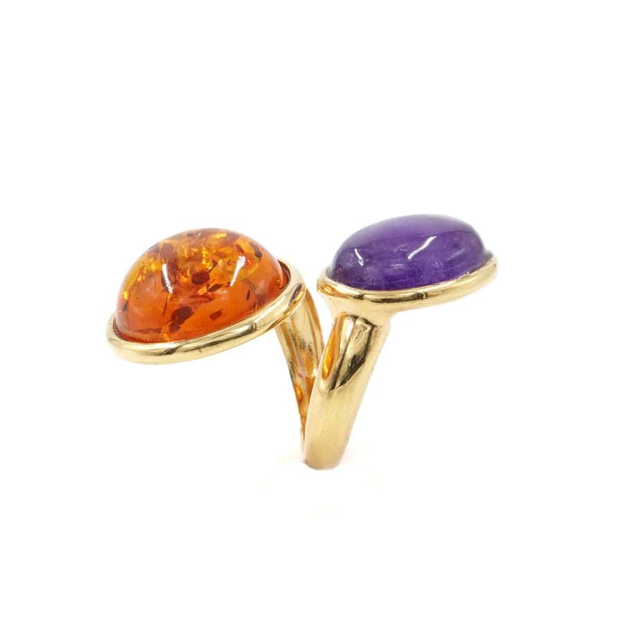 Anello in argento 925 con ambra, ametista – Dorato - immagine 2