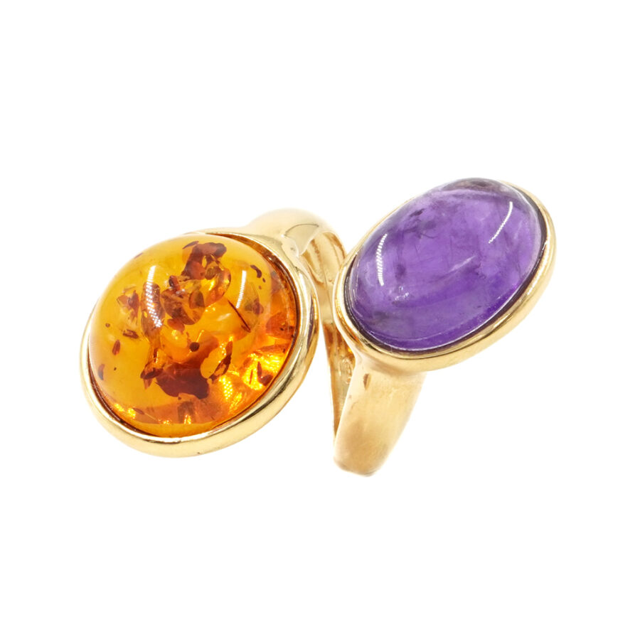 Anello in argento 925 con ambra, ametista – Dorato - immagine 3