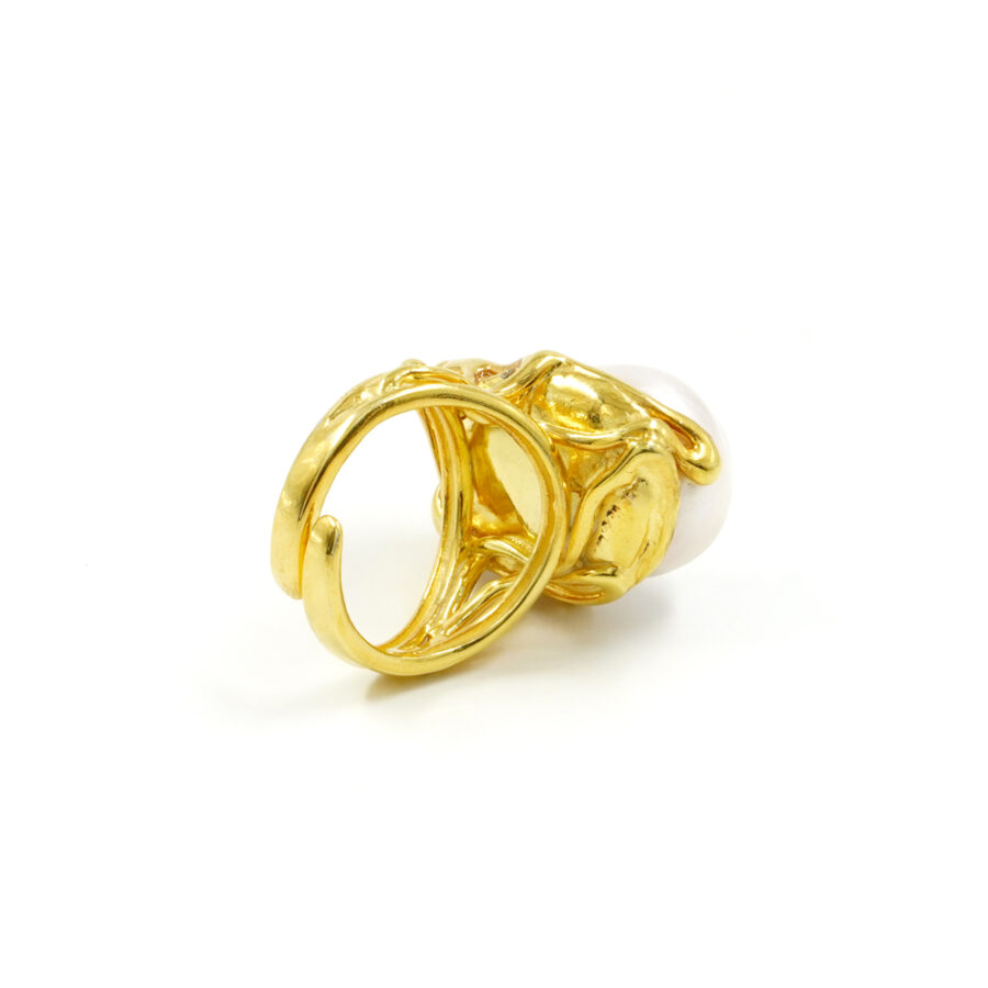 Anello in argento 925 con perla barocca – Dorato - immagine 2