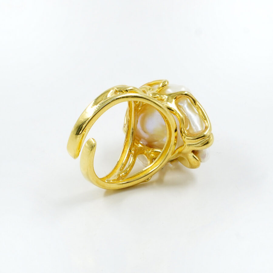Anello in argento 925 con perla barocca – Dorato - immagine 2