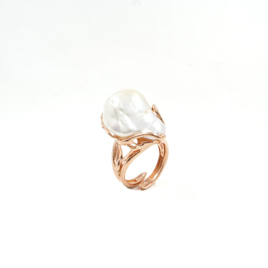 Anello in argento 925 con perla barocca – Rosato