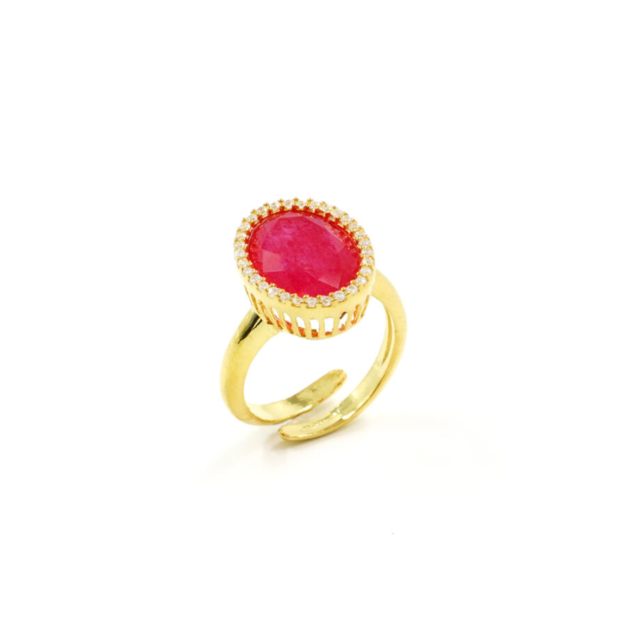 Anello in argento 925 con zirconi e cristallo colore rubino - Dorato - immagine 2