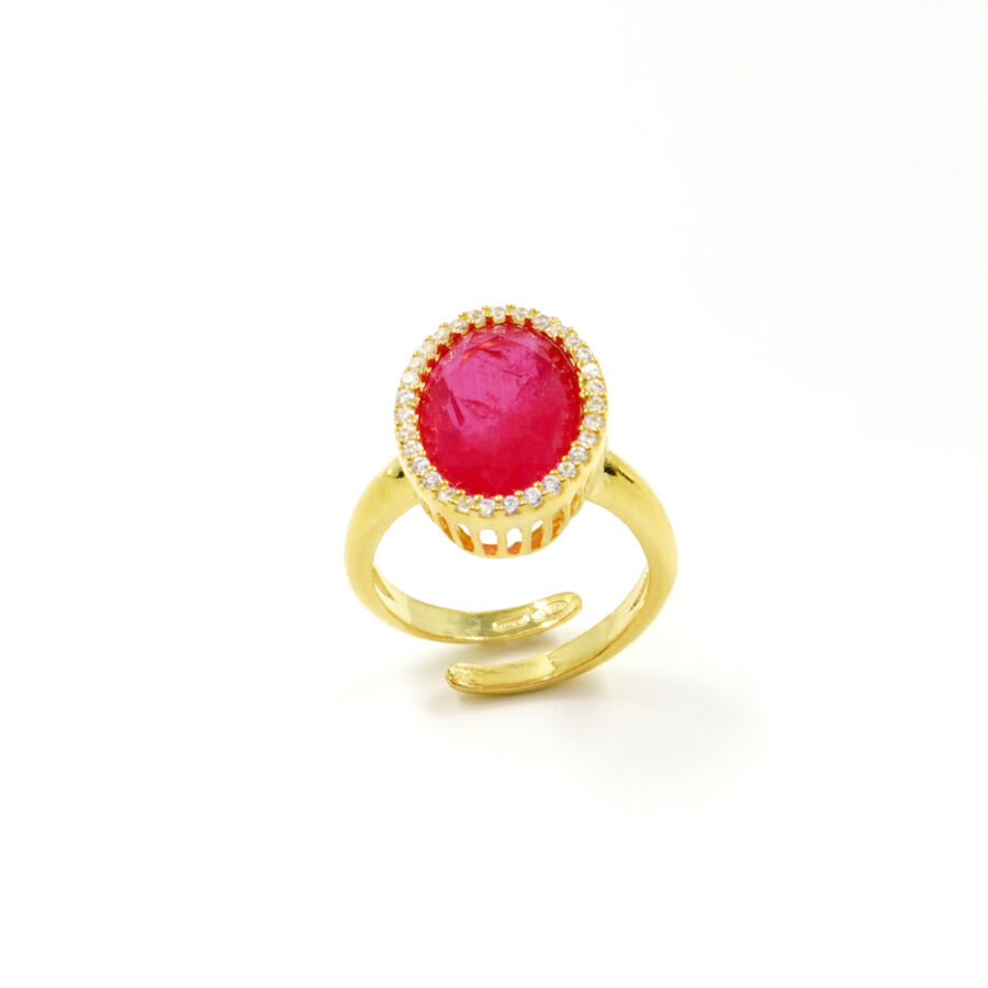 Anello in argento 925 con zirconi e cristallo colore rubino - Dorato