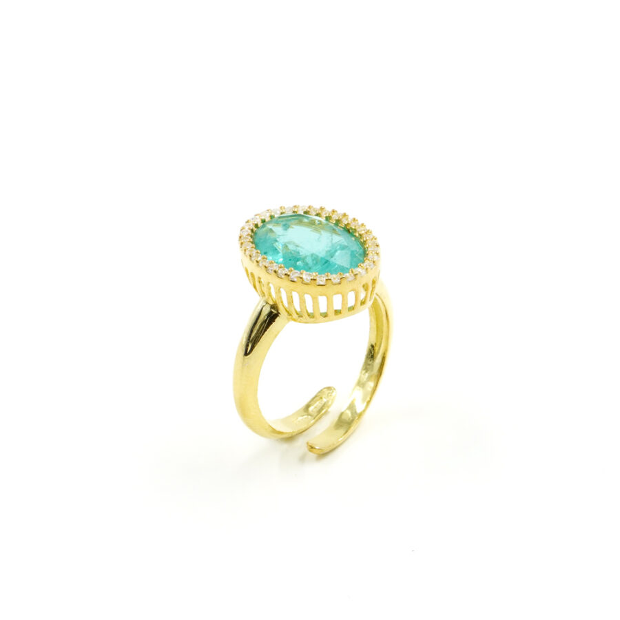 Anello in argento 925 con zirconi e cristallo colore verde (paraiba) – Dorato - immagine 2