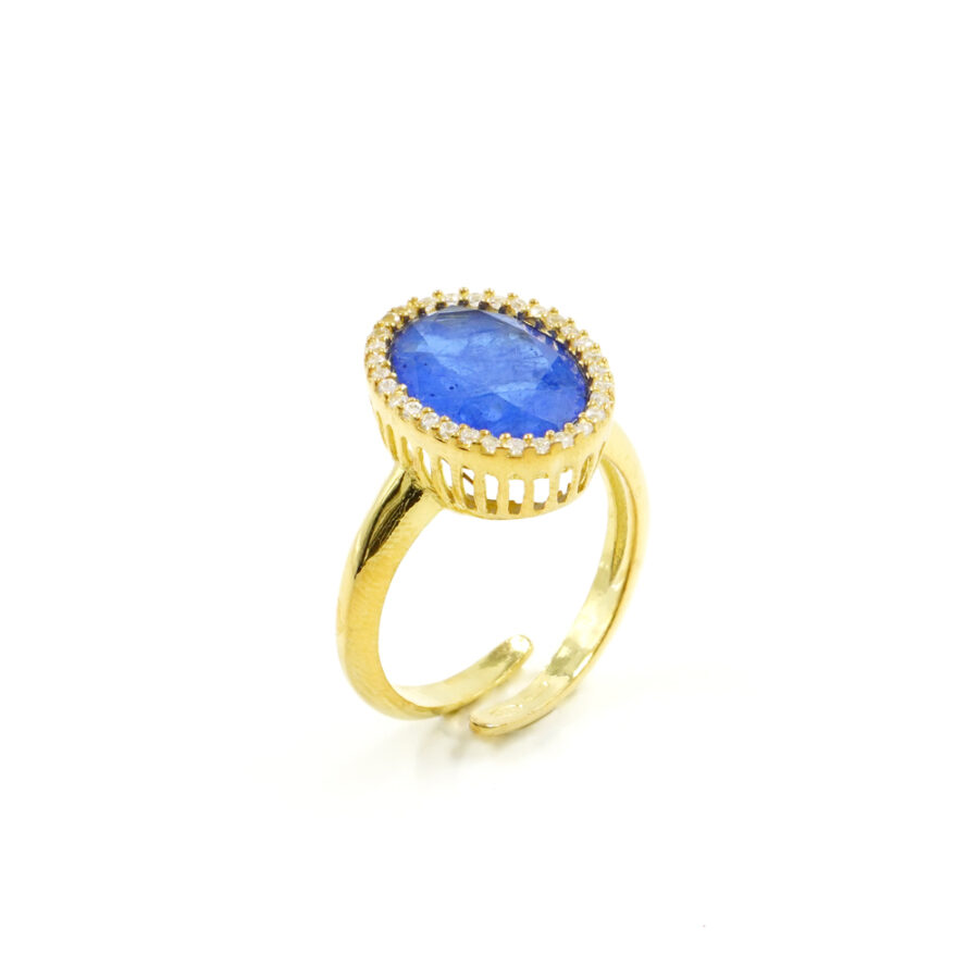 Anello in argento 925 con zirconi e cristallo colore zaffiro - Dorato - immagine 2