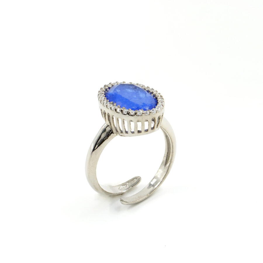 Anello in argento 925 con zirconi e cristallo colore zaffiro – Platinato - immagine 2