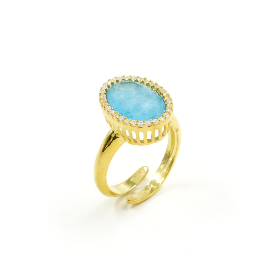 Anello in argento 925 con zirconi e cristallo colore acquamarina - Dorato - immagine 2