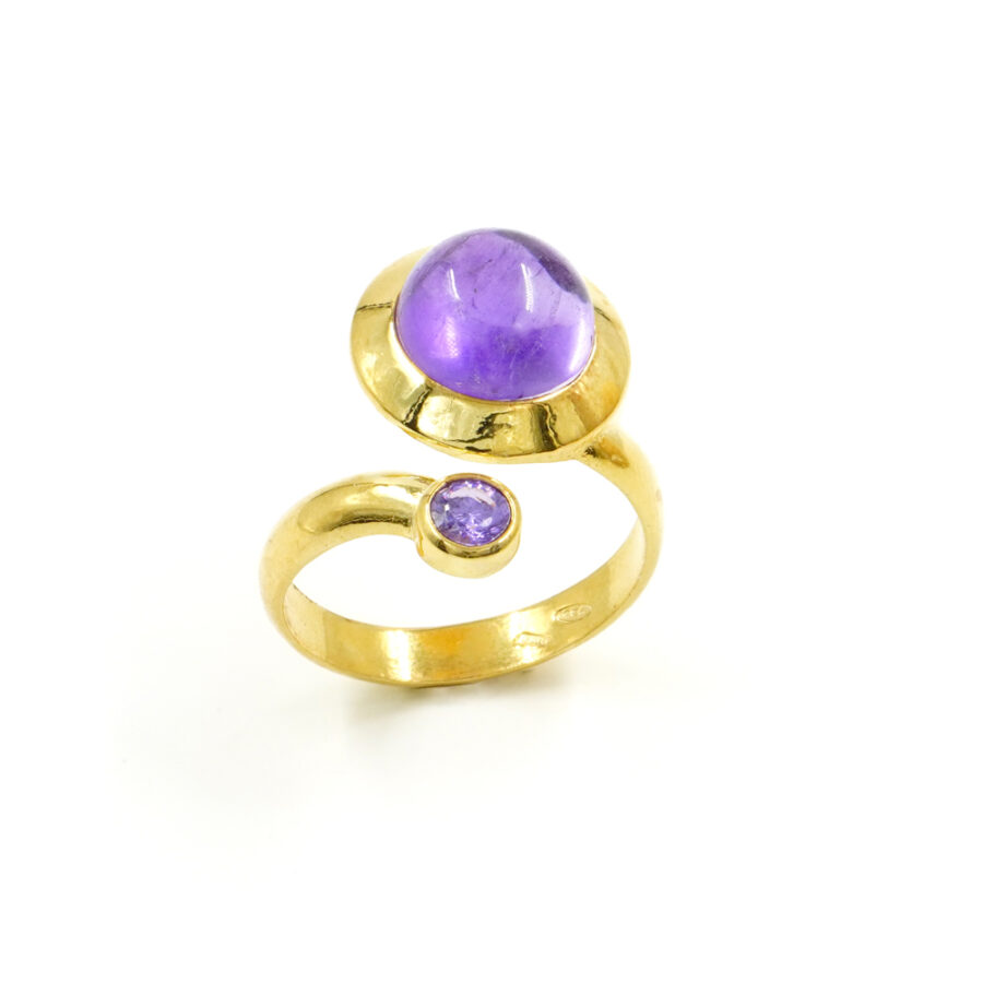 Anello in argento 925 con ametista e zircone – Dorato