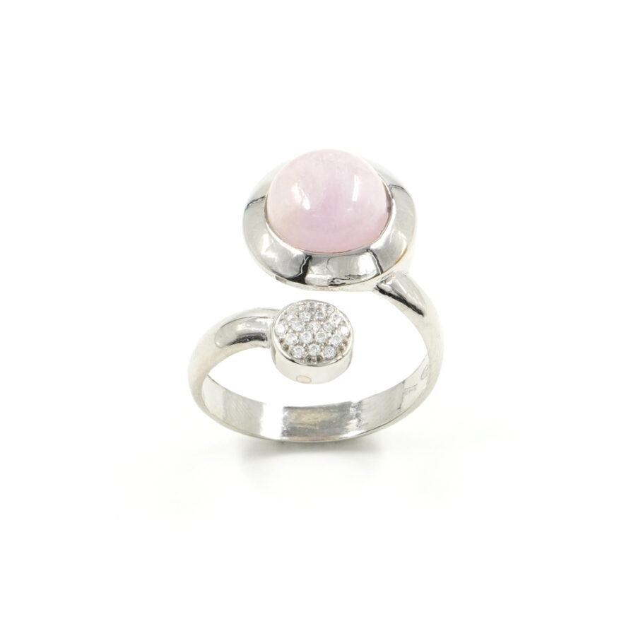 Anello in argento 925 con kunzite e zircone – Platinato