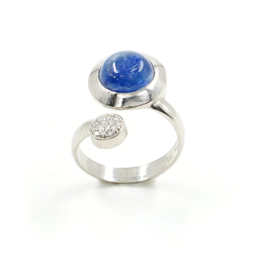 Anello in argento 925 con cianite e zircone – Platinato