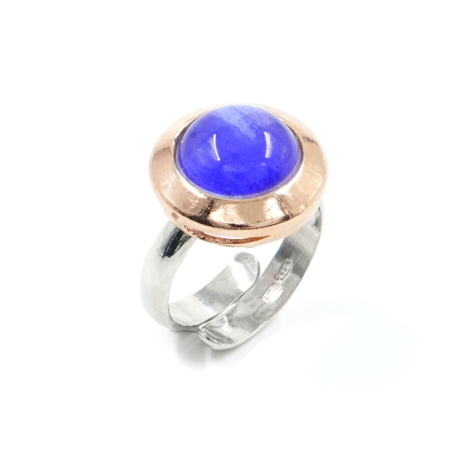 Anello in argento 925 con cristallo blu – Platinato e Rosato