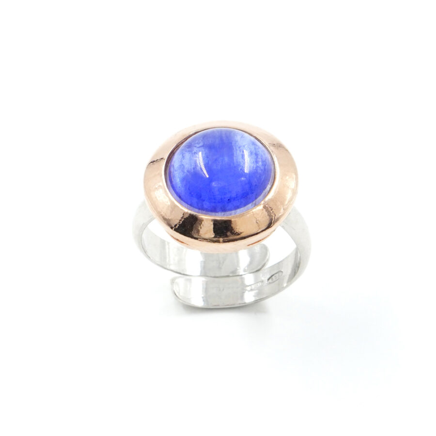 Anello in argento 925 con cristallo blu – Platinato e Rosato - immagine 2