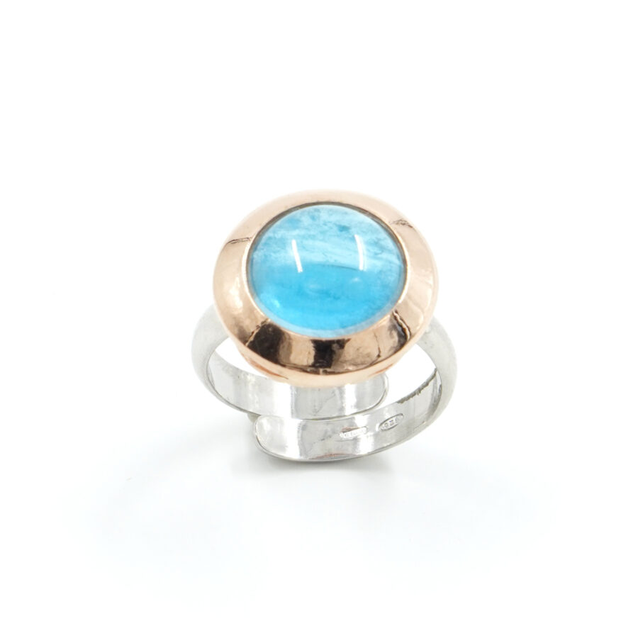 Anello in argento 925 con cristallo azzurro – Platinato e Rosato