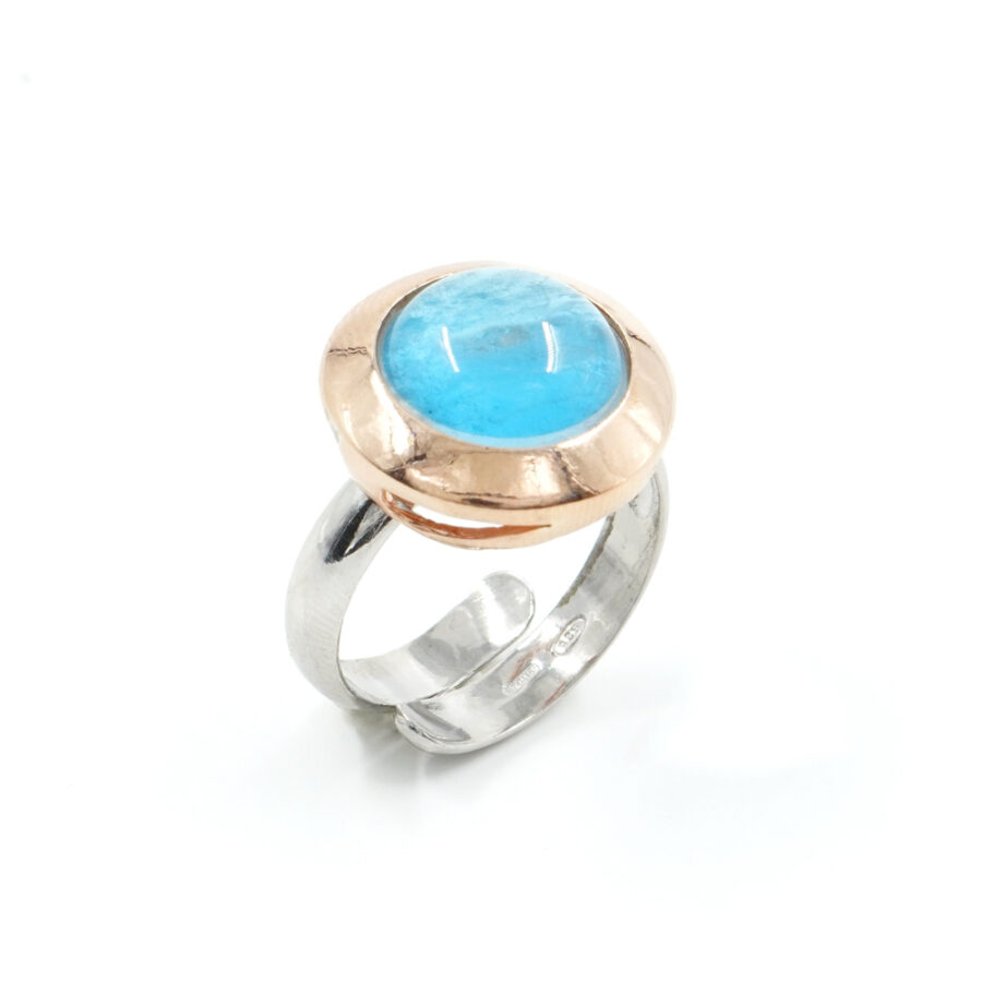 Anello in argento 925 con cristallo azzurro – Platinato e Rosato - immagine 2