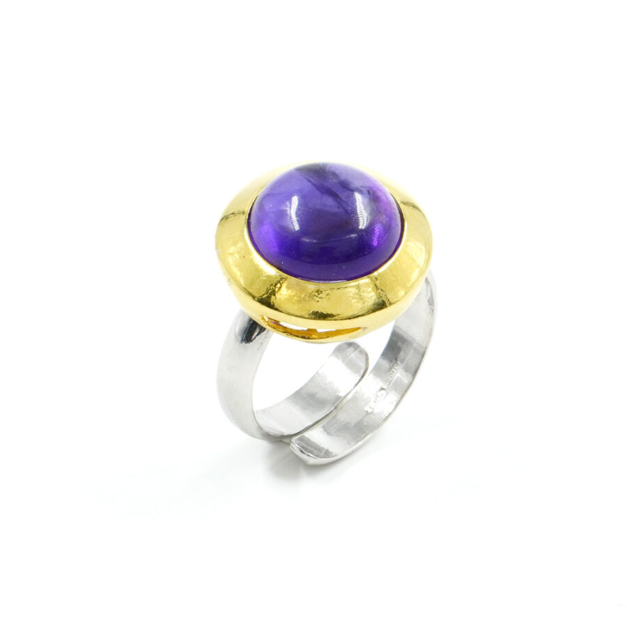 Anello in argento 925 con ametista – Platinato e Dorato - immagine 2