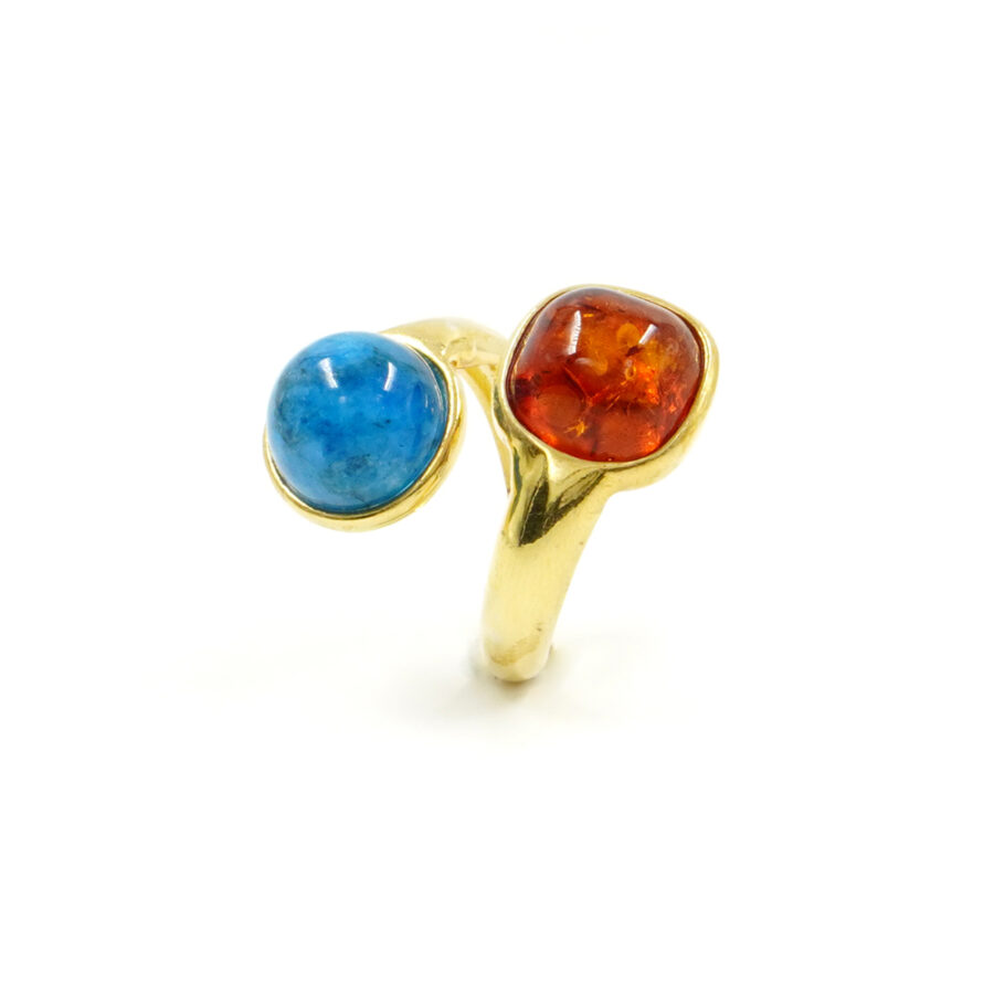 Anello in argento 925 con ambra, apatite – Dorato - immagine 2
