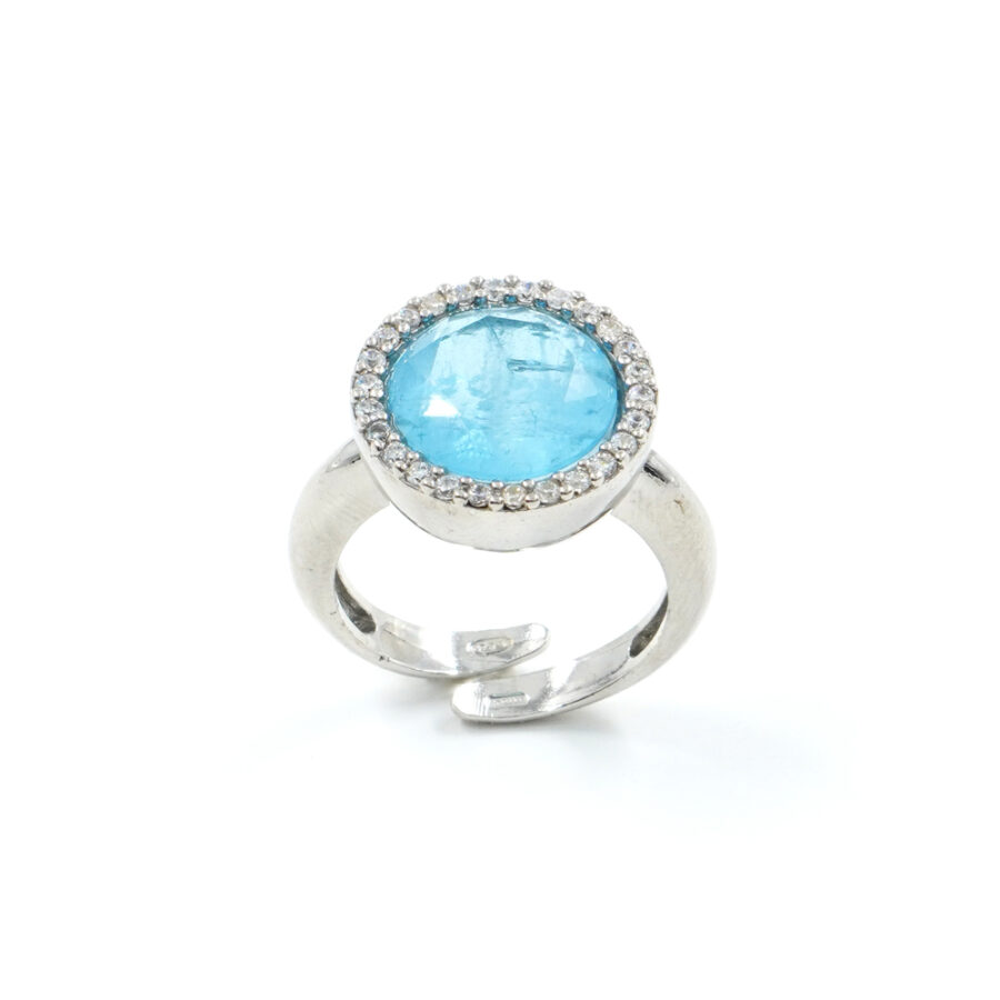 Anello in argento 925 con zirconi e cristallo colore acquamarina – Platinato - immagine 2