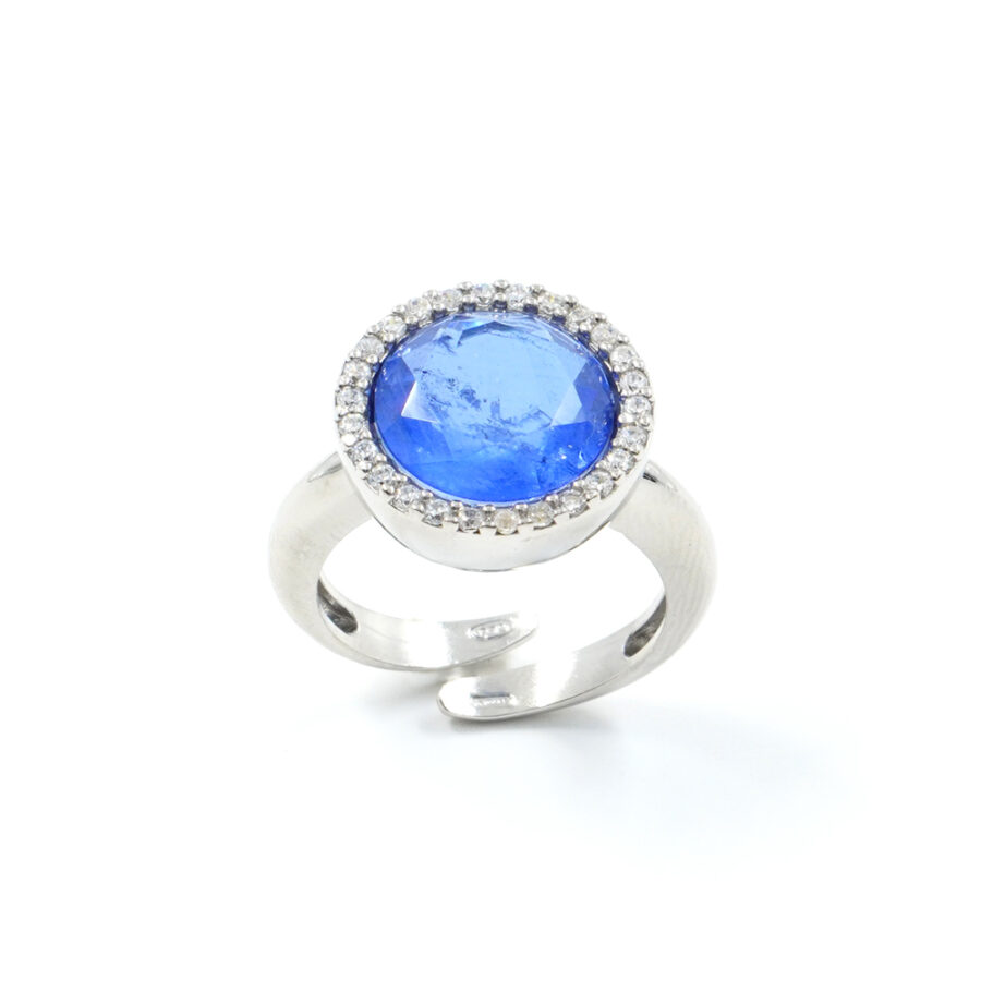 Anello in argento 925 con zirconi e cristallo colore zaffiro – Platinato - immagine 2
