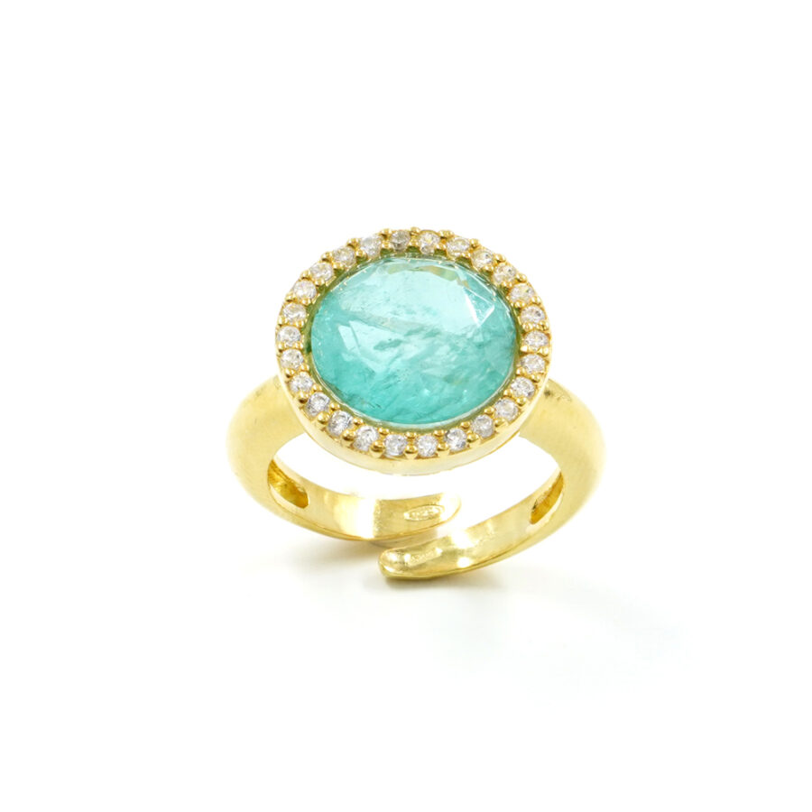 Anello in argento 925 con zirconi e cristallo colore verde – Dorato - immagine 2