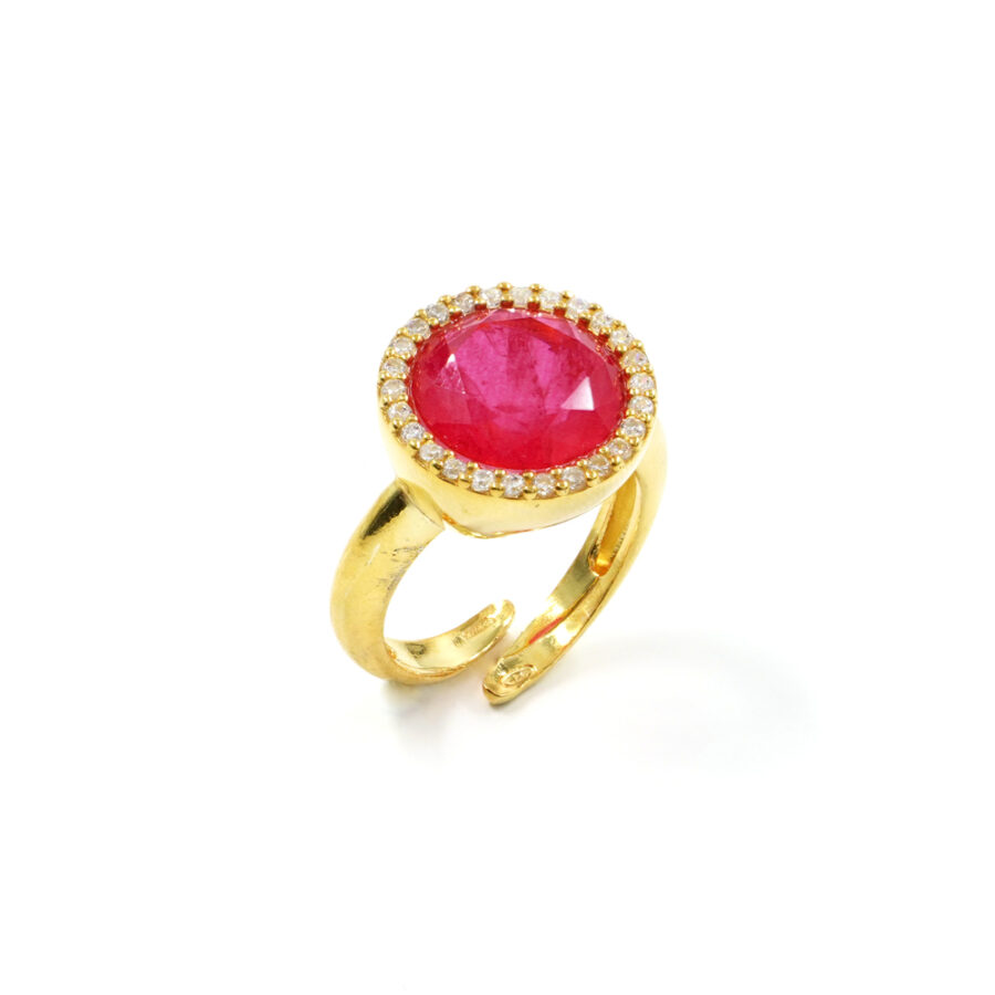 Anello in argento 925 con zirconi e cristallo colore rosso – Dorato